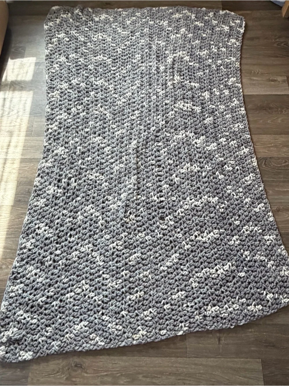 Oversized Handmade Gray Crocheted Blanket